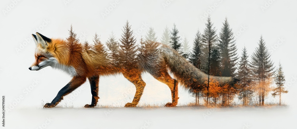 Fototapeta premium Double Exposure of a Fox and Forest - Nature and Wildlife Conceptual Art