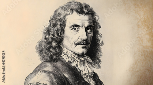 pencil sketch of Molière (Jean-Baptiste Poquelin) - French playwright famous for Tartuffe and The Misanthrope. photo