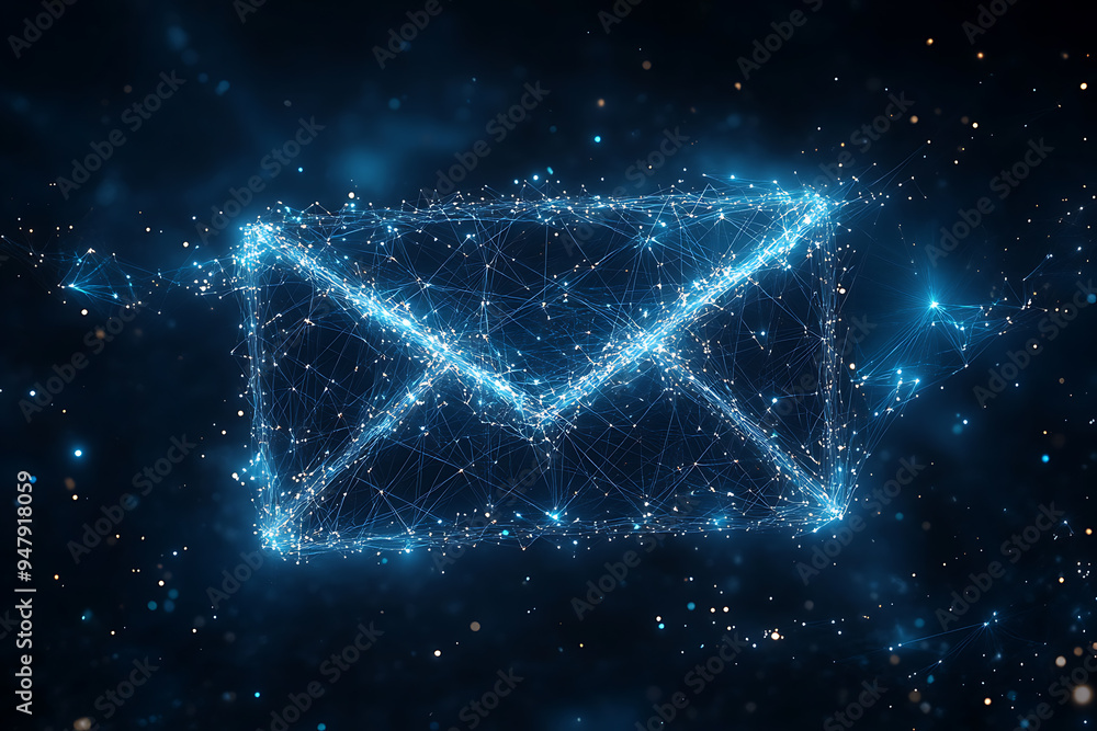 A blue envelope icon is positioned on a dark abstract background, representing email and online communication
A blue envelope icon is positioned on a dark abstract background, representing email and online communication
