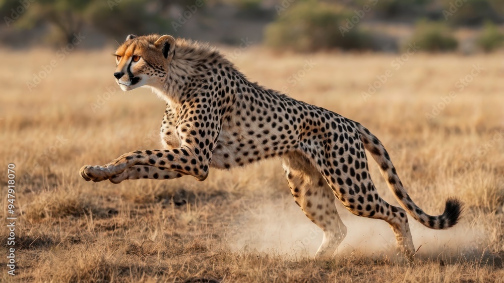 Naklejka premium Jumping cheetah PNG on white background