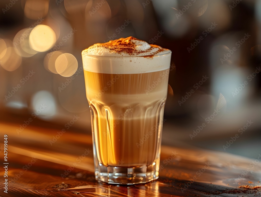 A delicious latte topped with whipped cream and a sprinkle of cinnamon, enjoyed in a cozy café during the afternoon A delicious latte topped with whipped cream and a sprinkle of cinnamon, enjoyed in a cozy café during the afternoon