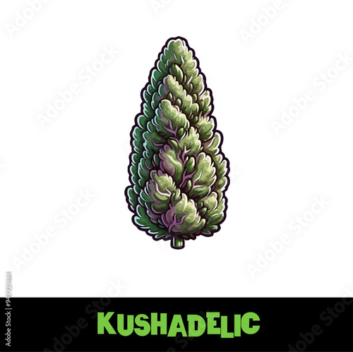 Vector Illustrated Kushadelic Cannabis Bud Strain Cartoon