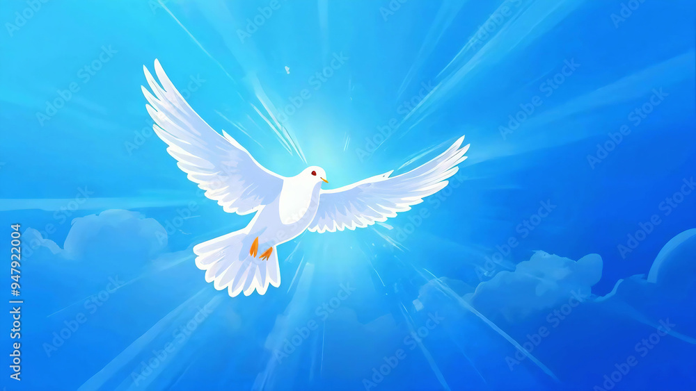 White Dove Symbolizing Holy Spirit Illuminated by Rays of Light new beautiful art stock image illustration AI White Dove Symbolizing Holy Spirit Illuminated by Rays of Light new beautiful art stock image illustration AI