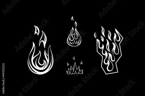 Outline Flame Set Hand Drawn Vector Image