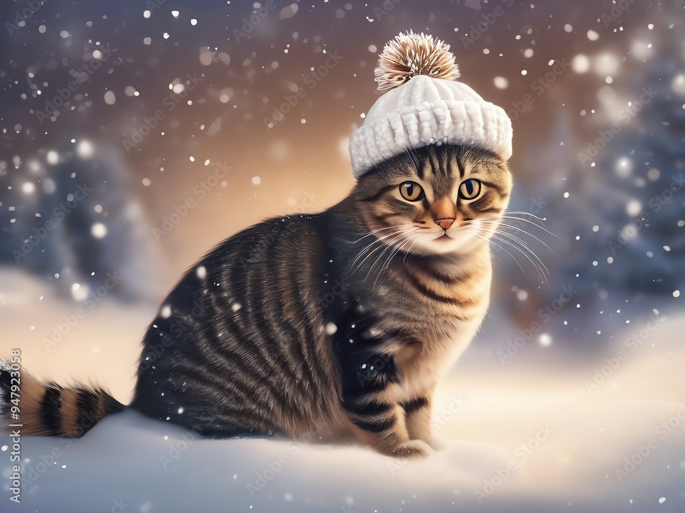 Fototapeta premium A portrait image of a cat playing outside in the snow