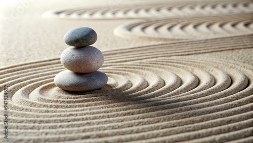 A zen rock garden symbolizing balance and harmony, equilibrium, tranquility, meditation, harmony, peace, mindfulness, symmetry