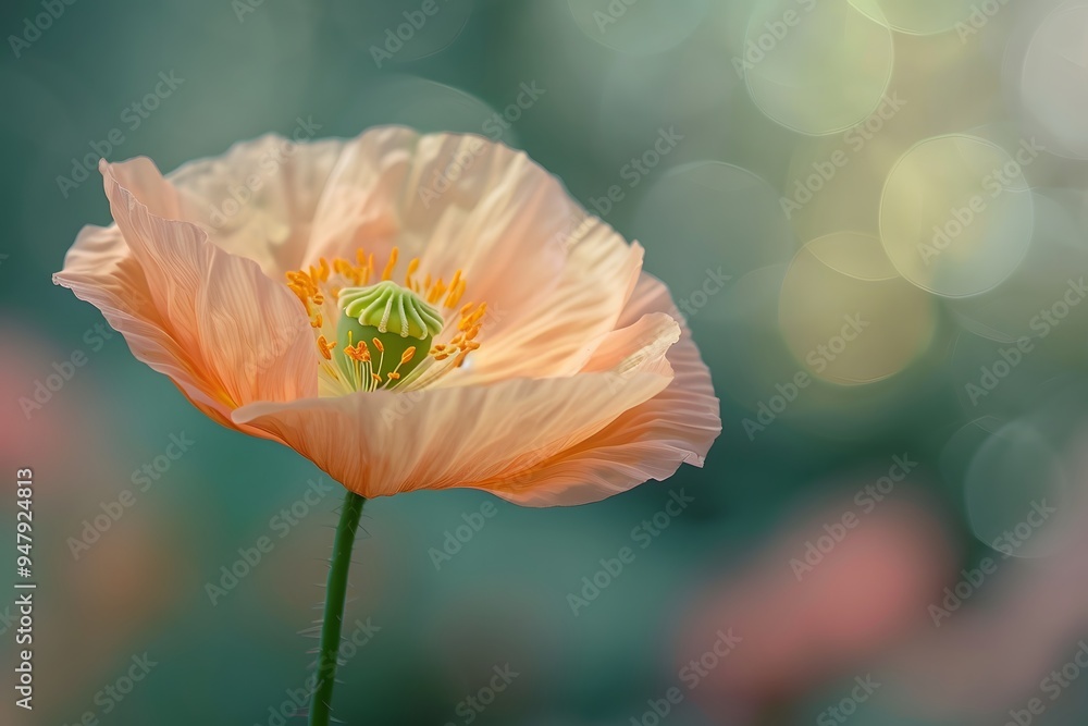 Delicate Peach Poppy Flower in Soft Focus with Dreamy Background Delicate Peach Poppy Flower in Soft Focus with Dreamy Background