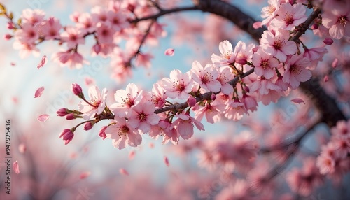 Delicate Pink Cherry Blossoms Against a Clear Blue Sky