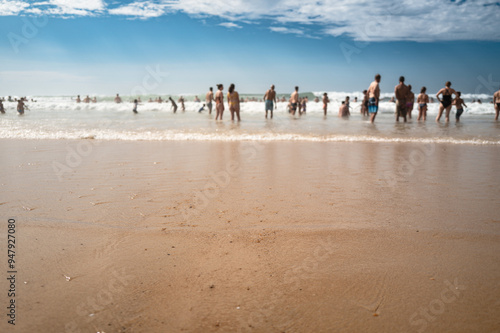 Canvas Print baigneurs en vacances à la plage à l'océan