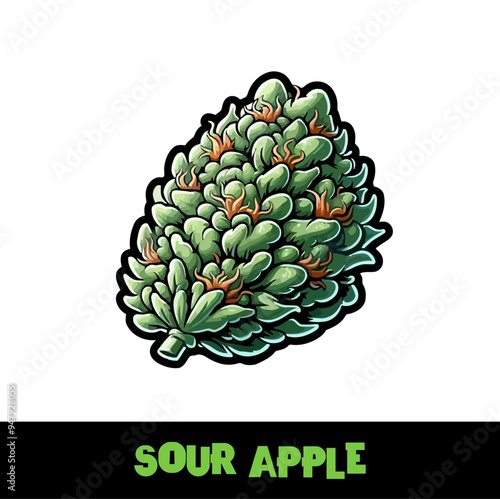 Vector Illustrated Sour Apple Cannabis Bud Strain Cartoon