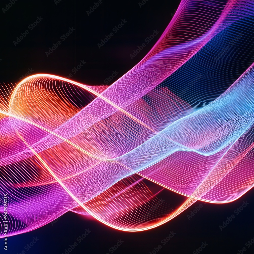 Abstract photography, curves and waves of neon light on black background Abstract photography, curves and waves of neon light on black background