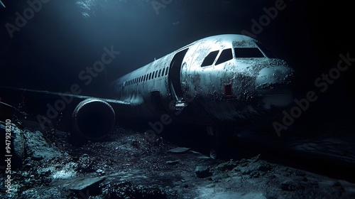 Wallpaper Mural Wreckage of a contemporary passenger aircraft that is resting on the deep ocean floor due to the Bermuda Triangle's perilous conditions. Torontodigital.ca