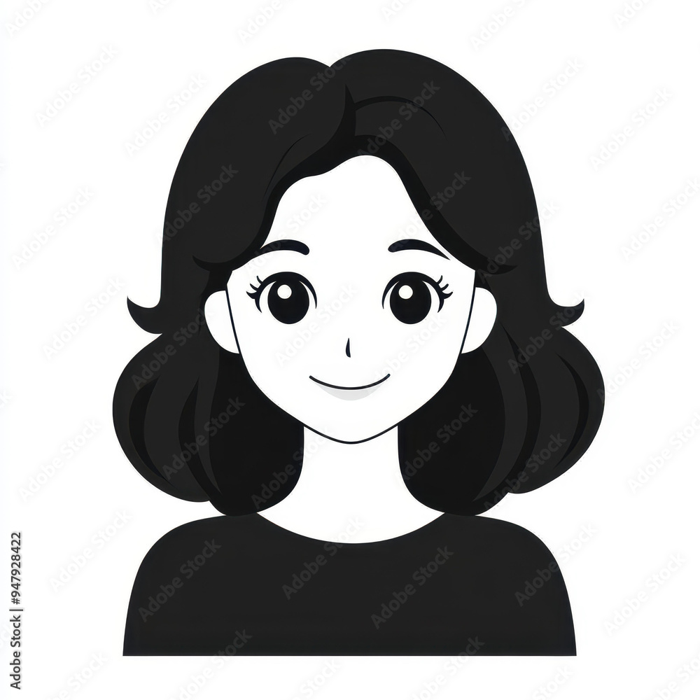 A chic, monochrome doodle of a woman with flowing hair, set against a crisp white background in a minimalist, flat design. A chic, monochrome doodle of a woman with flowing hair, set against a crisp white background in a minimalist, flat design.