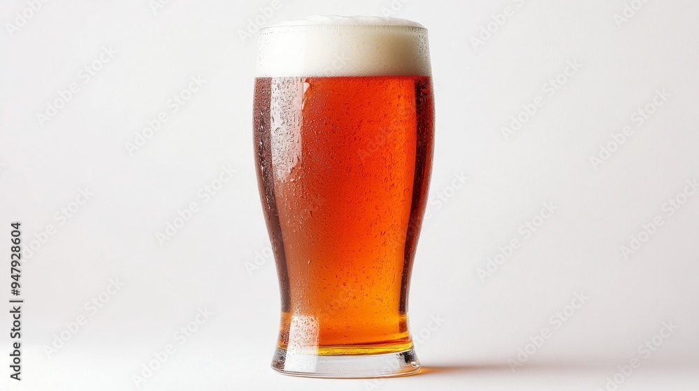 Glass of cold beer with condensation on white background Glass of cold beer with condensation on white background
