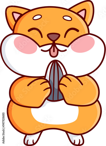 cute hamster chewing sunflower seeds Vector Illustration Icon. Flat Cartoon Style