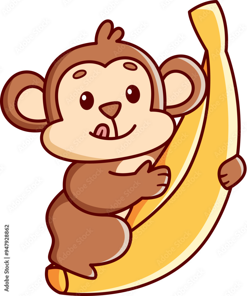 cute monkey looks happy while carrying banana Vector Illustration Icon. Flat Cartoon Style cute monkey looks happy while carrying banana Vector Illustration Icon. Flat Cartoon Style