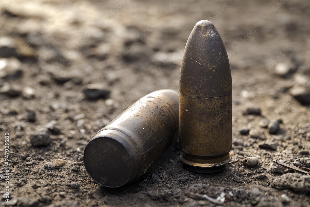 A Close-Up of Artillery Shells on Rugged Terrain Captivating the Essence of Military Equipment and Its Contextual Impact A Close-Up of Artillery Shells on Rugged Terrain Captivating the Essence of Military Equipment and Its Contextual Impact