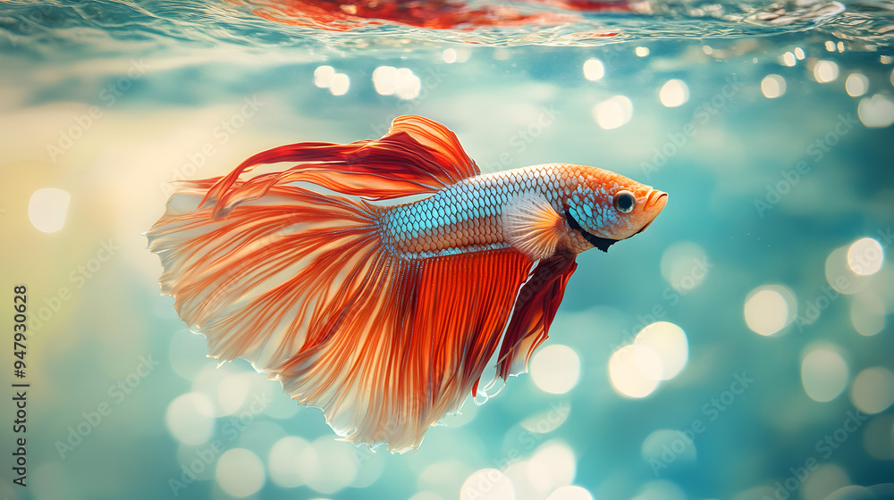 Striking Red Betta Fish Swimming Gracefully Underwater in Aquarium Striking Red Betta Fish Swimming Gracefully Underwater in Aquarium