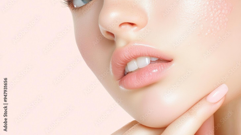 Closeup of a teenage girl with inflamed acne on her chin, with a concerned expression Closeup of a teenage girl with inflamed acne on her chin, with a concerned expression