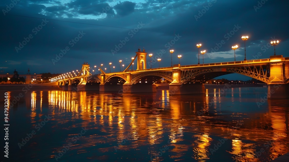 Fototapeta premium Illuminated Bridge Over River at Night