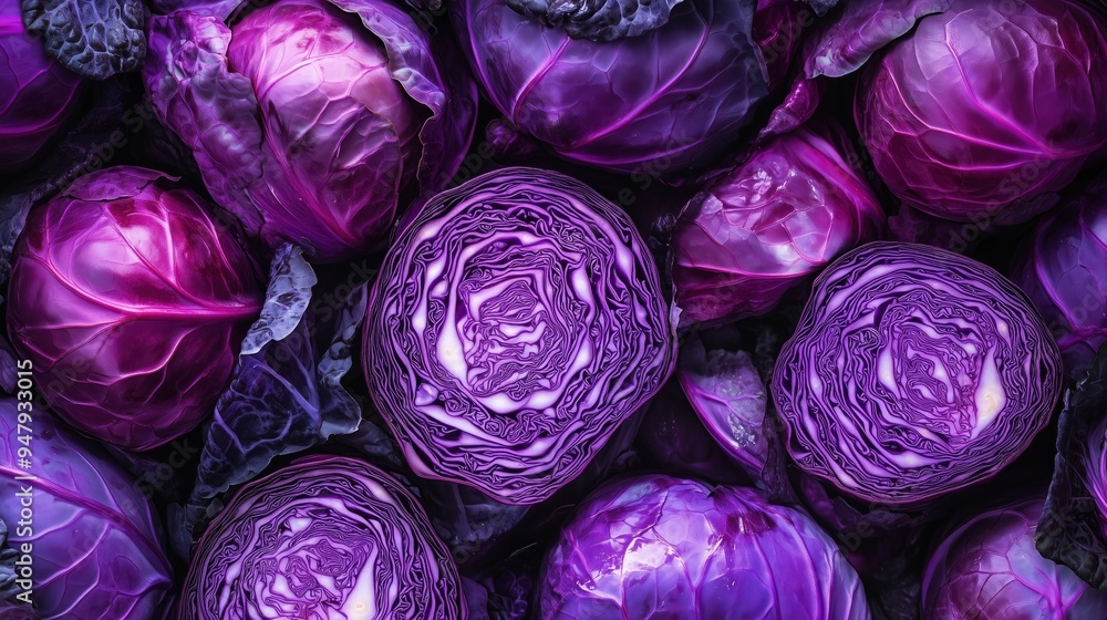 Obraz premium Vibrant Purple Cabbage Blooms in Closeup Abstract Photography
