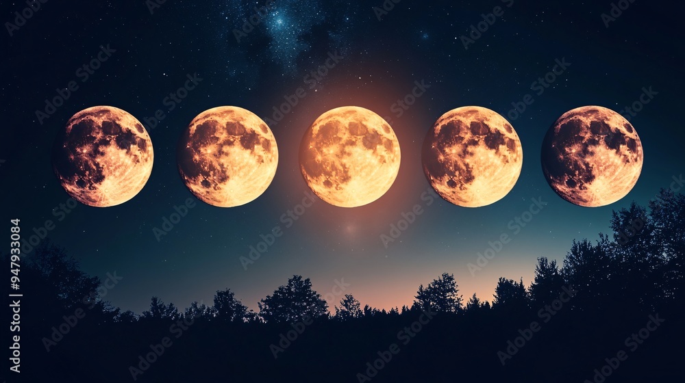 Captivating lunar phases illuminated in a starry night sky, showcasing the beauty of nature and celestial wonders. Captivating lunar phases illuminated in a starry night sky, showcasing the beauty of nature and celestial wonders.