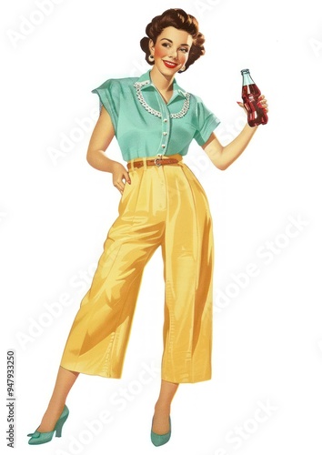 Vintage woman holding soda bottle