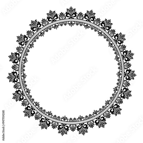 Damask black Round circular round ornament floral Abstract pattern, Classic Victorian traditional style, Mandala, Moroccan frame, Floral frames, Antique, Vintage Design