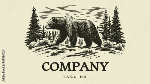traditional hand drawn bear logo design template for adventure brand business branding company