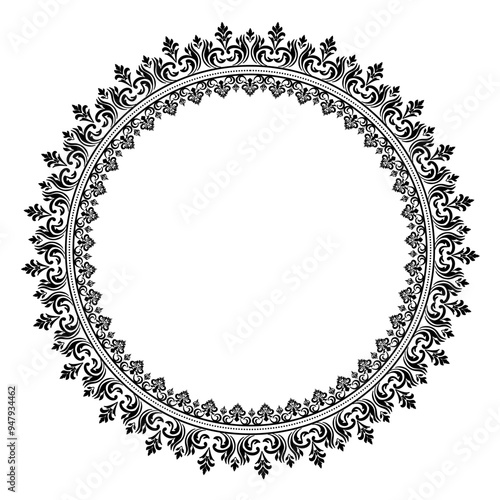 Black circular round ornament floral Abstract pattern Victorian Damask traditional style, illustration Vintage Design, Floral frames, Mandala, Antique, Moroccan