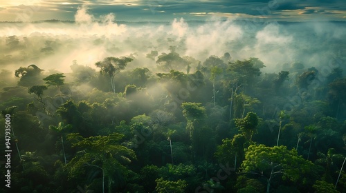 Sunlight Through the Mist in a Dense Rainforest