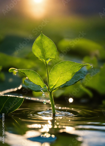 green leaf in water