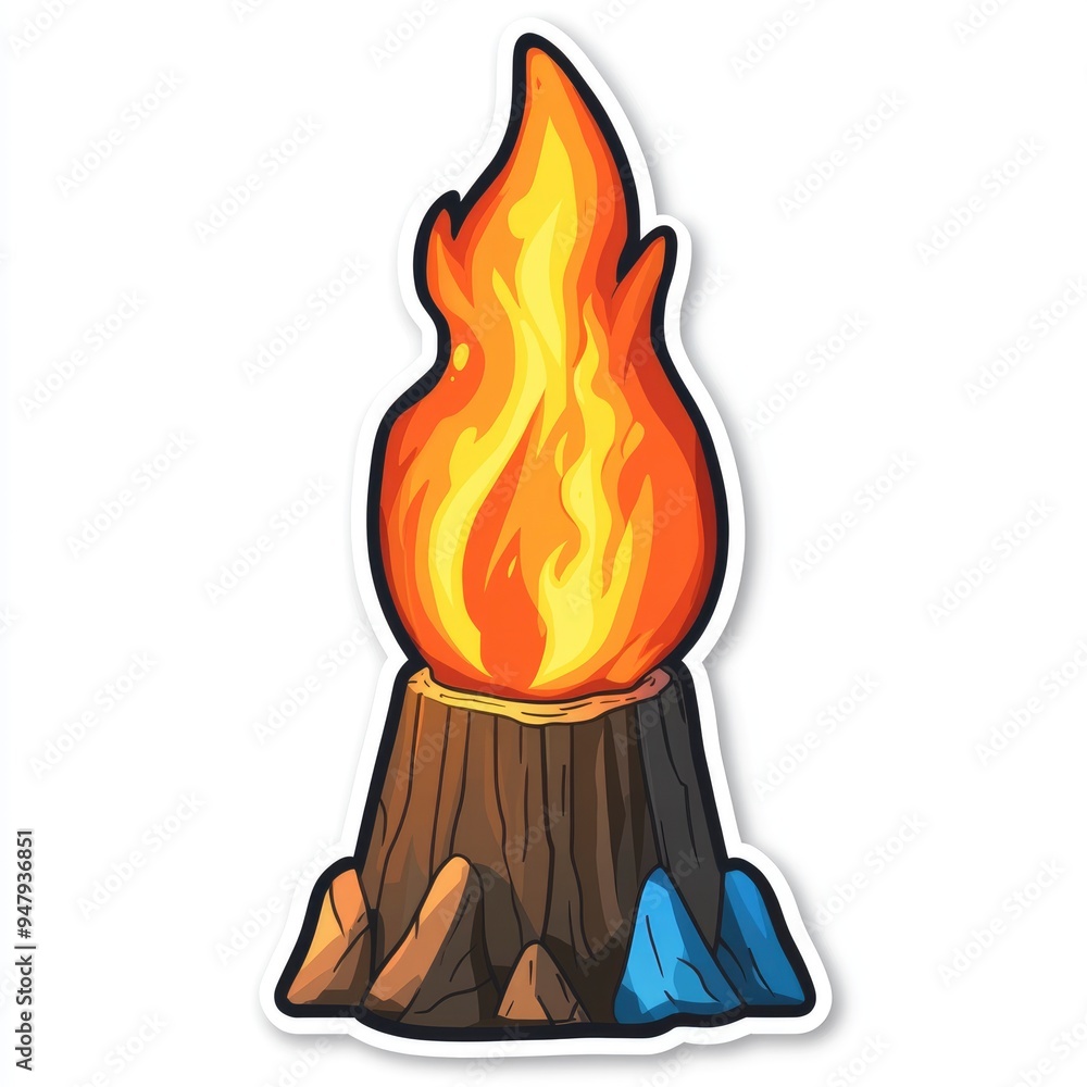Cartoon Illustration of a Fire on a Tree Stump Stock Illustration ...