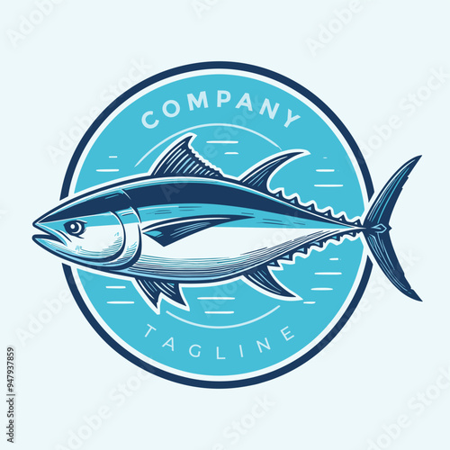 circular emblem tuna fishing logo design template for business brand branding company