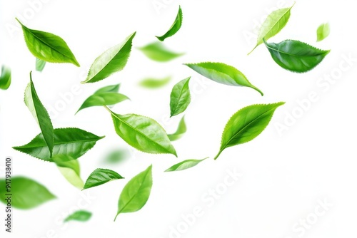 Fresh green leaves floating gracefully