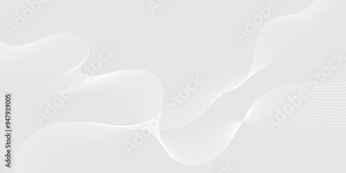 Abstract white wave dynamic curve lines on gray background. Energy technology concept modern backdrop design for business, presentation, banner.