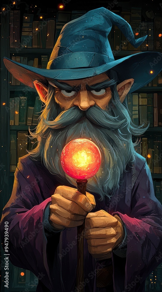 Naklejka premium Wise Old Wizard Holding a Magic Orb