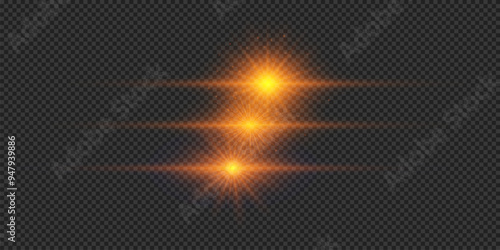 Set of orange horizontal light effects of lens flares