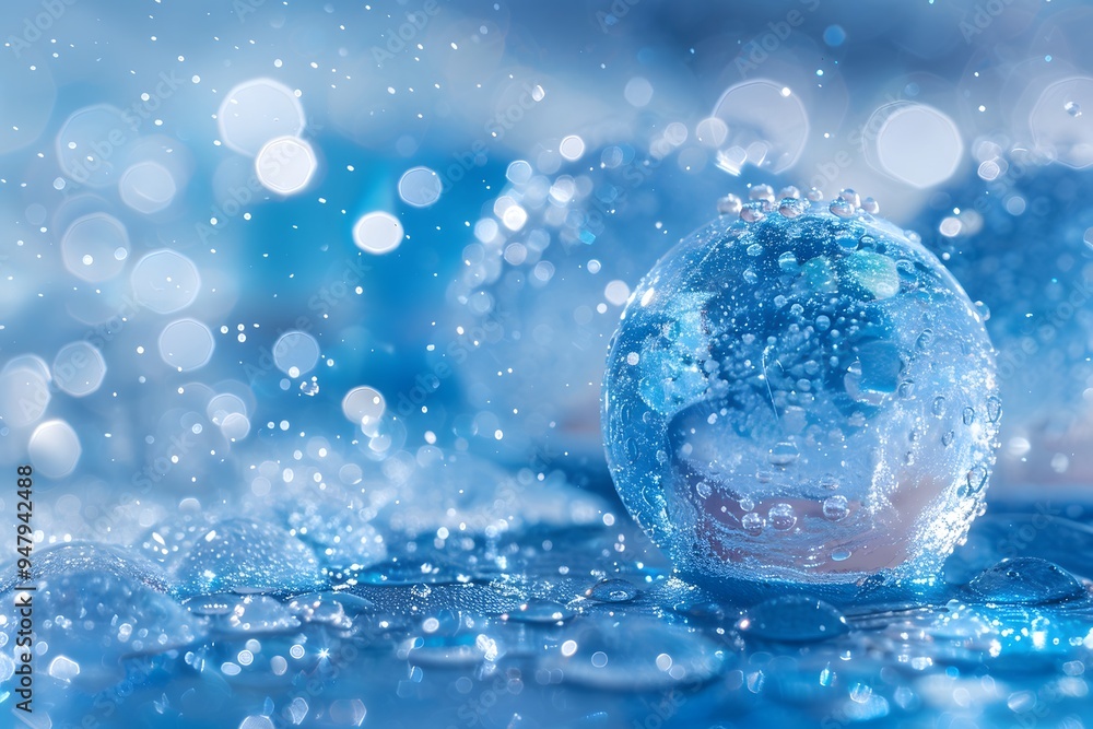 Captivating Blue Bubbles: A Mesmerizing Water Droplet Scene Captivating Blue Bubbles: A Mesmerizing Water Droplet Scene