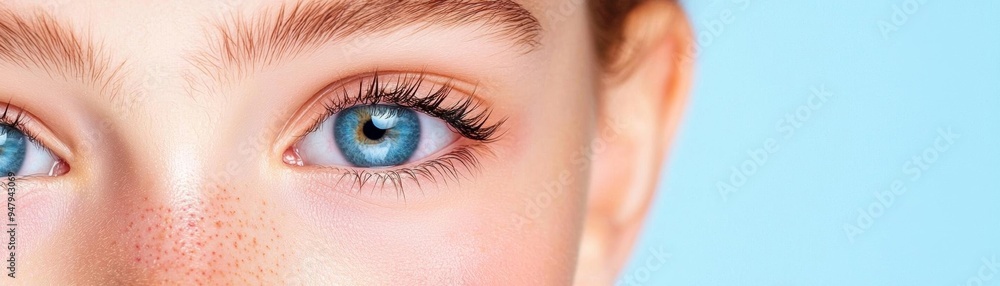 Obraz premium Closeup of a teenage girl with acne scars on her cheeks, with a slight smile on her face