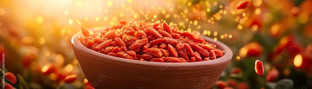 A variety of exotic Asian berries, including goji berries, acai berries, and golden berries, in a handmade clay bowl A variety of exotic Asian berries, including goji berries, acai berries, and golden berries, in a handmade clay bowl