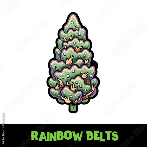 ector Illustrated Rainbow Belts Cannabis Bud Strain Cartoon