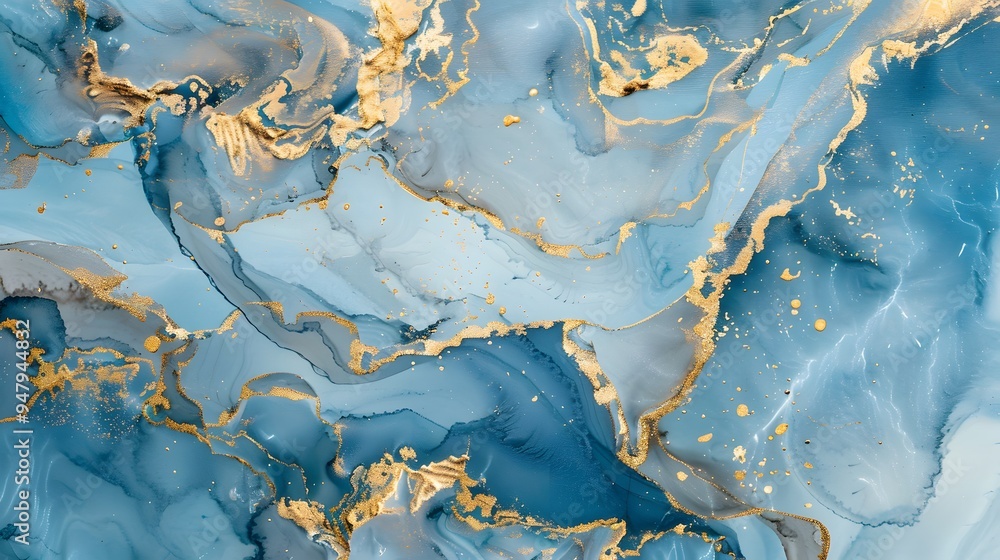 Abstract blue and gold marbled ink texture fluid art background Abstract blue and gold marbled ink texture fluid art background