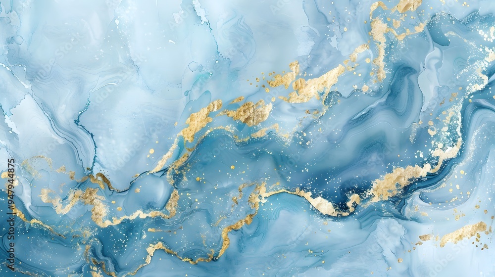 Abstract blue and gold marbled ink texture fluid art background Abstract blue and gold marbled ink texture fluid art background