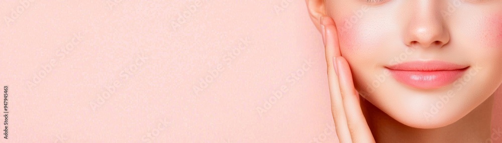 Teenage girl with acne on her nose, smiling softly against a beige background Teenage girl with acne on her nose, smiling softly against a beige background