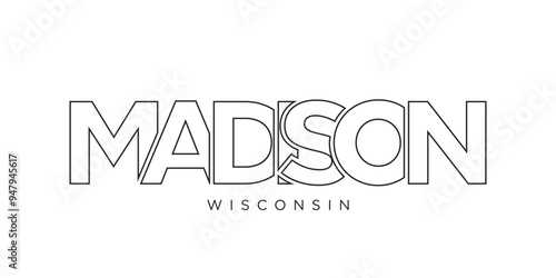 Madison, Wisconsin, USA typography slogan design. America logo with graphic city lettering for print and web.