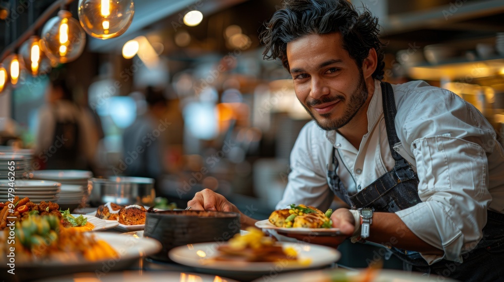 A food service worker assembling sandwiches at a popular deli, efficiently handling multiple orders during lunchtime rush A food service worker assembling sandwiches at a popular deli, efficiently handling multiple orders during lunchtime rush