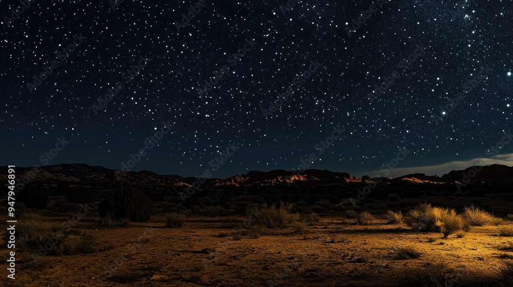 Fototapeta premium Starry Night Over Desert Landscape