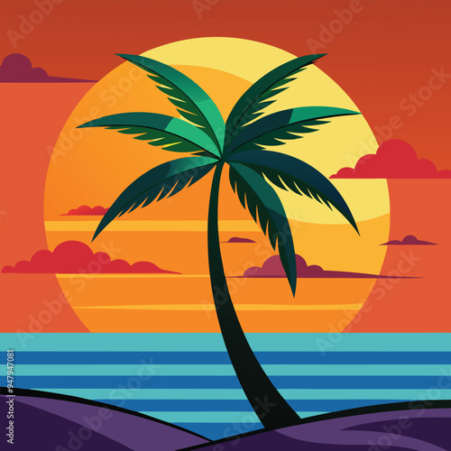 Coconut tree with sunset t-shirt vector illustration art eps