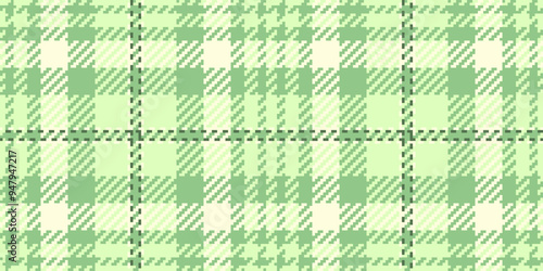 Curve seamless textile tartan, pixel fabric check pattern. New year vector background plaid texture in green and light colors.